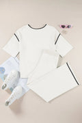 Contrast Trim Round Neck Top and Pants Set - CELIVINE