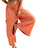 Contrast Striped Wide leg Pants - CELIVINE