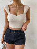 Waffle Knit Sweetheart Neck Tank - CELIVINE