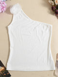 Flower Ribbed Single Shoulder Tank - CELIVINE
