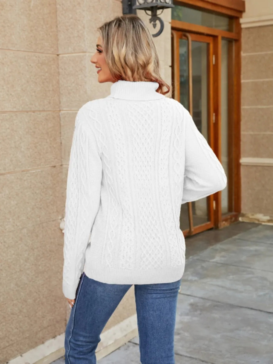 Cable - Knit Mock Neck Sweater - CELIVINE
