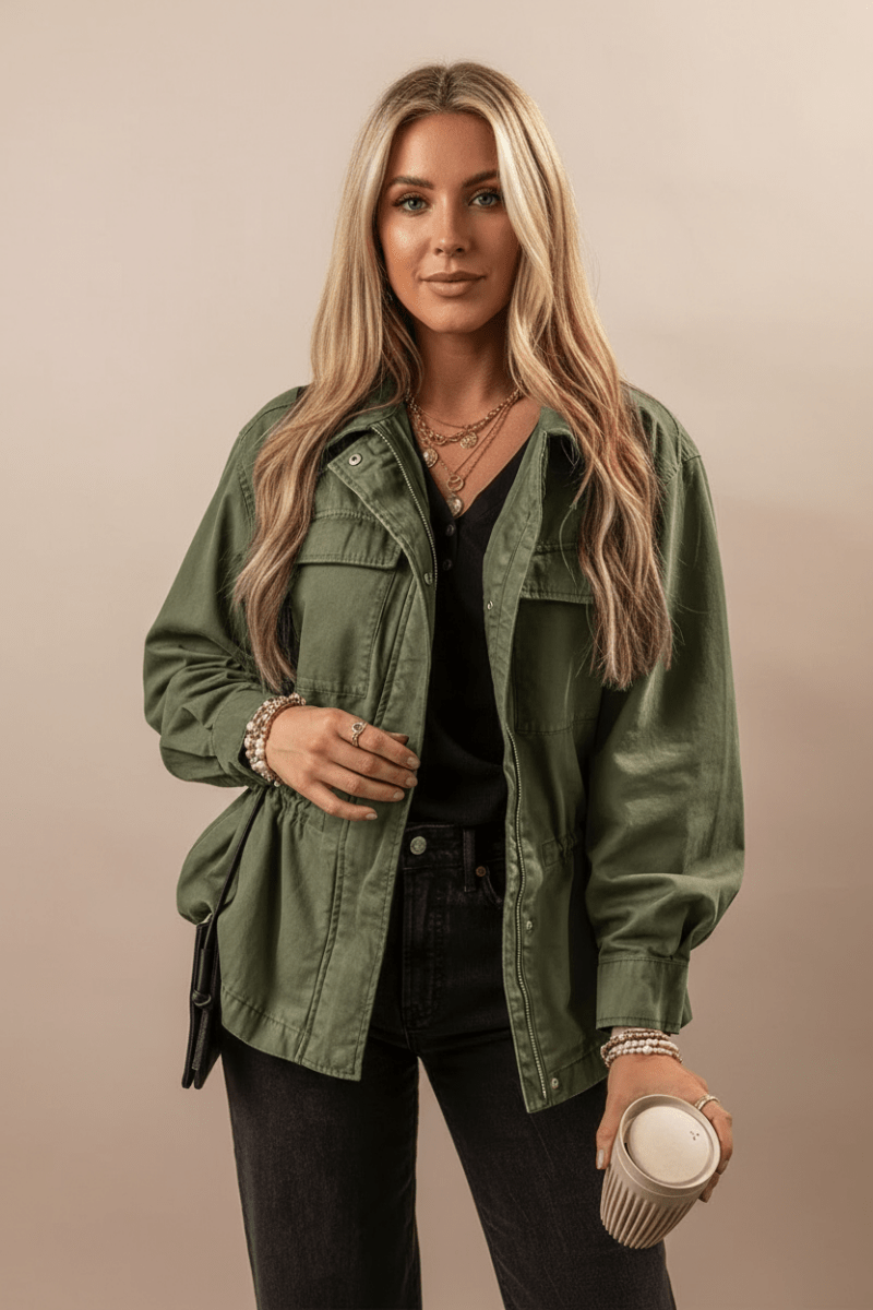 Zip Up Long Sleeve Jacket - CELIVINE