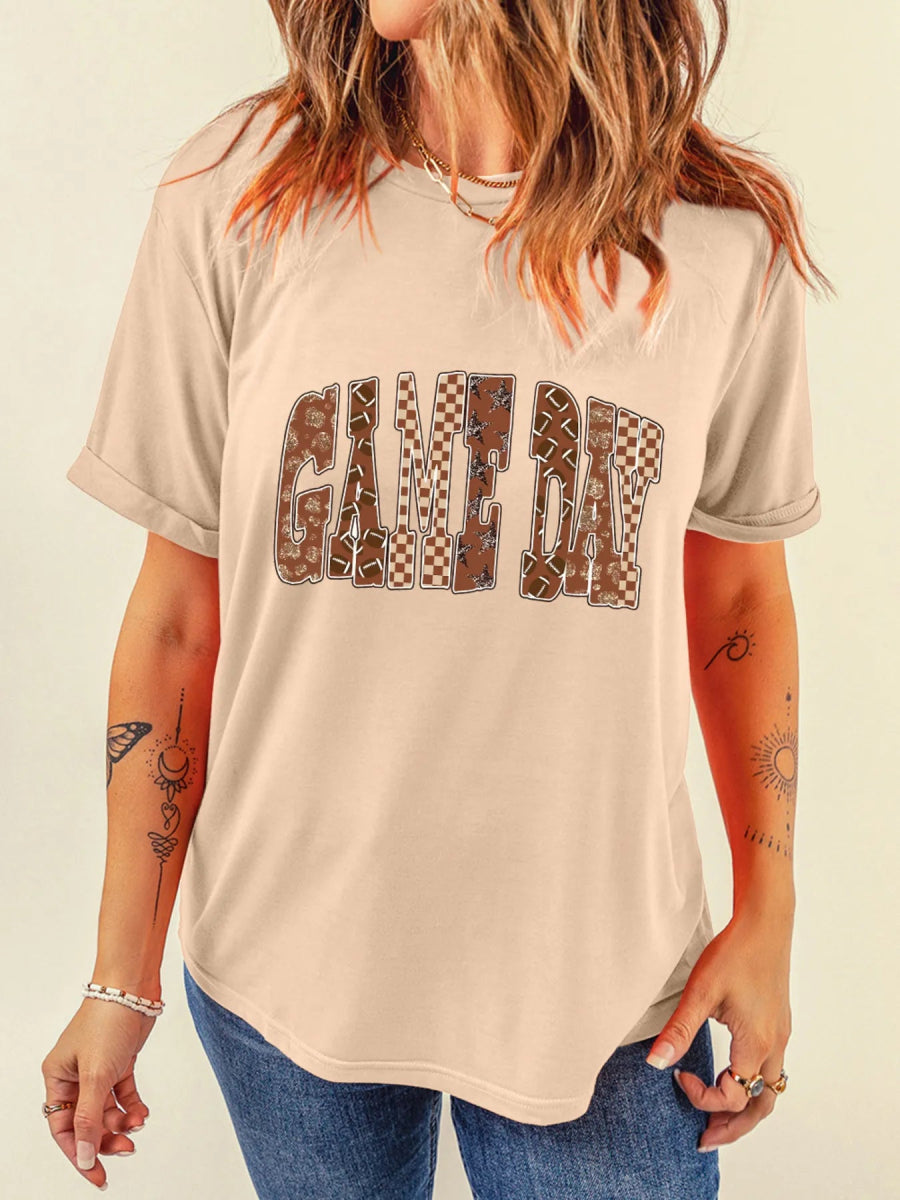 Full Size GAME DAY Checkered Letter Graphic T Shirt Plus Size - CELIVINE