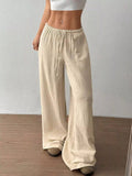 Full Size Drawstring Wide Leg Pants Plus Size - CELIVINE