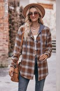 Mandy Plaid Dropped Shoulder Hooded Longline Jacket - CELIVINE