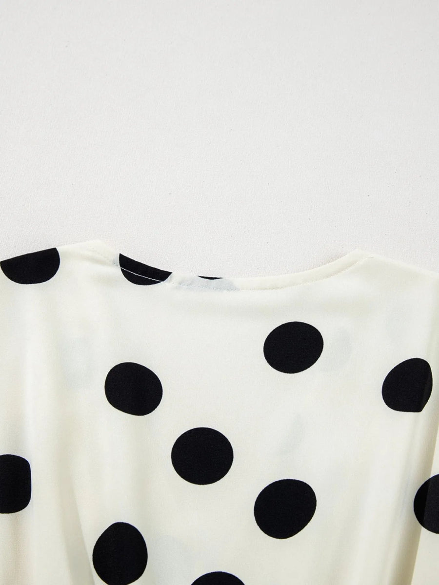 Polka Dot Surplice Puff Sleeve Mini Dress - CELIVINE
