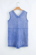 Mineral Wash Pocketed Sleeveless V Neck Loose Romper - CELIVINE