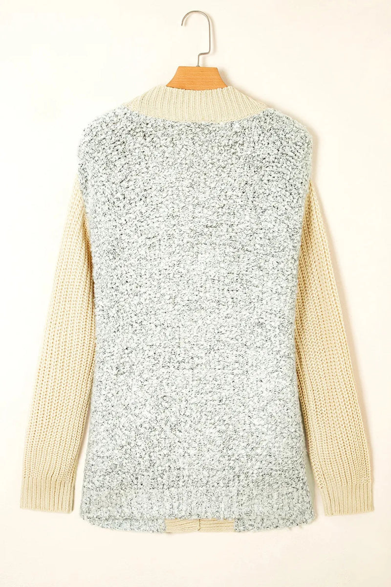 Color Block Side Pockets Open Front Cardigan - CELIVINE