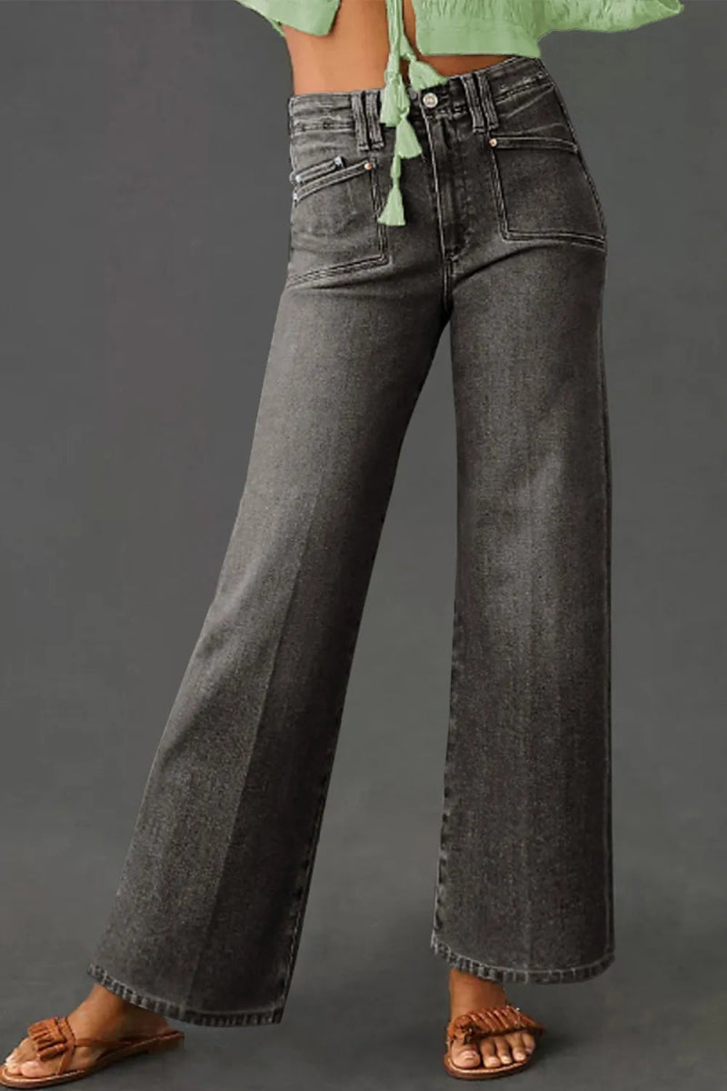 High - Waisted Wide - Leg Vintage Wash Jeans - CELIVINE