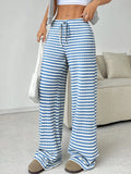 Striped Wide Leg Drawstring Pants - CELIVINE