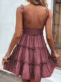 Frill Spaghetti Strap Tiered Dress - CELIVINE