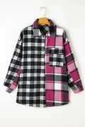 Pocketed Plaid Collared Neck Long Sleeve Shacket - CELIVINE