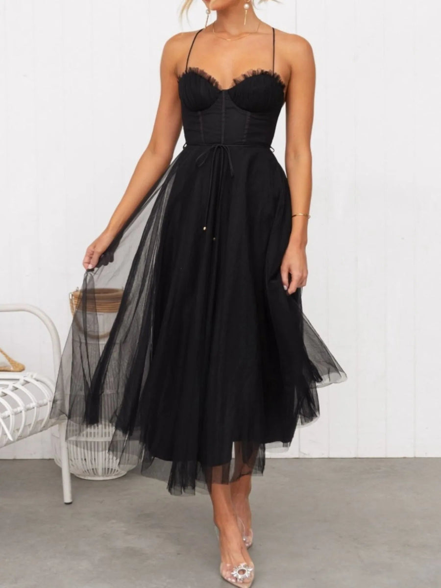 Sweetheart Neck Tulle Midi Dress - CELIVINE