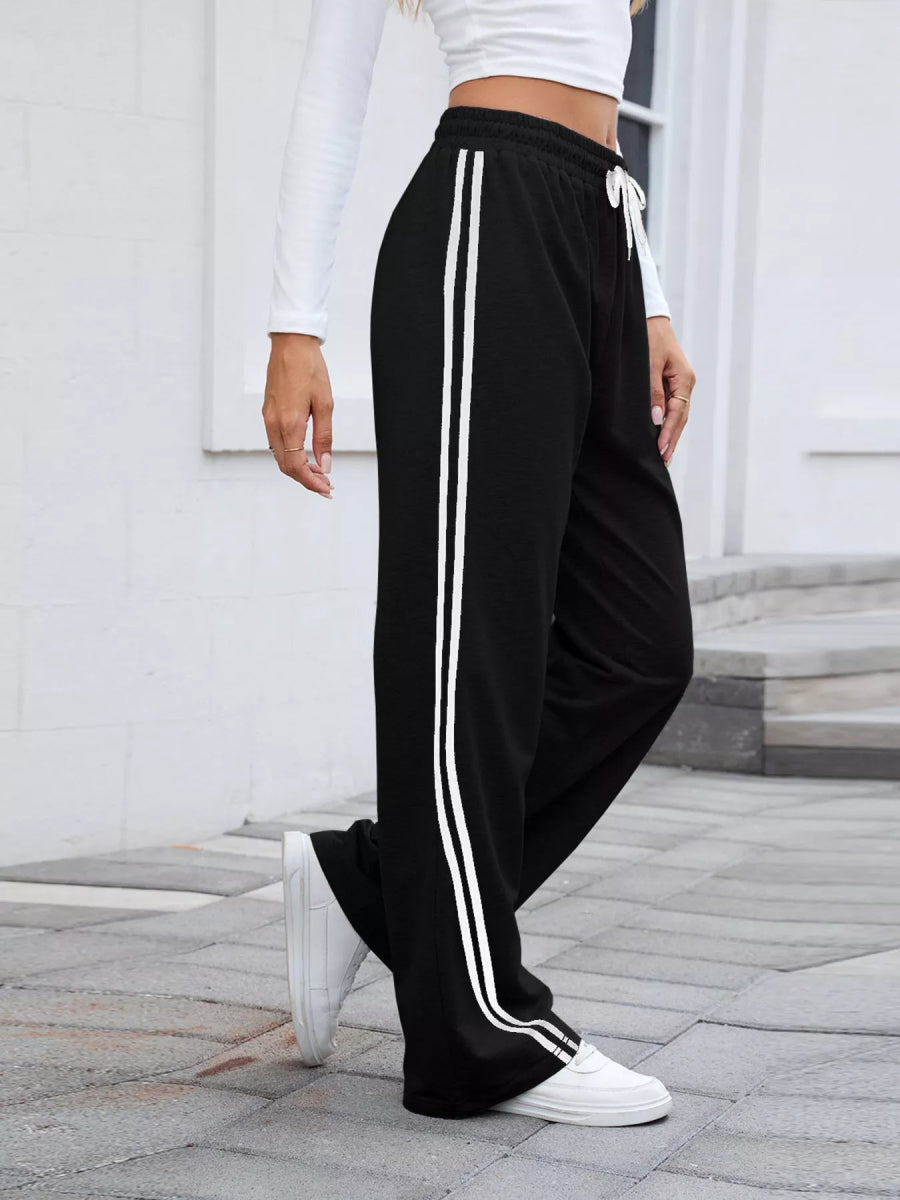 Side Striped Wide Leg Pants - CELIVINE