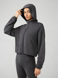 Zip Up Dropped Shouder Active Hooded - CELIVINE