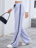 Side Striped Wide Leg Pants - CELIVINE
