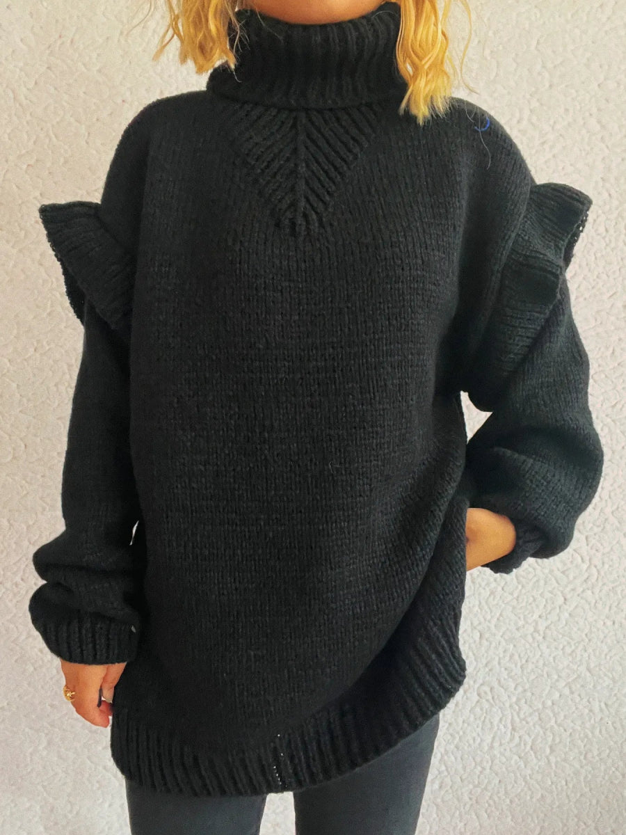 Ruffled Turtleneck Long Sleeve Sweater - CELIVINE