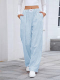 Plaid Wide Leg Casual Pants - CELIVINE
