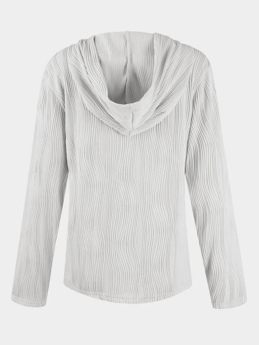 Textured Long Sleeve Hoodie - CELIVINE