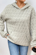Quilted Long Sleeve Hoodie with Pocket - CELIVINE