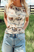 Western Fashion Mustang River Printed Mesh T Shirt - CELIVINE