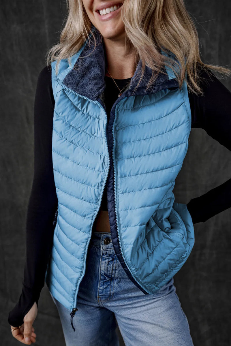 Pocketed Zip Up Vest Coat - CELIVINE