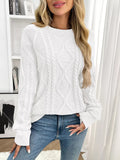 Cable Knit Round Neck Long Sleeve Sweater - CELIVINE