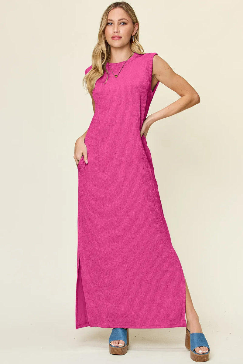 Double Take Full Size Texture Mock Neck Sleeveless Maxi Dress - CELIVINE