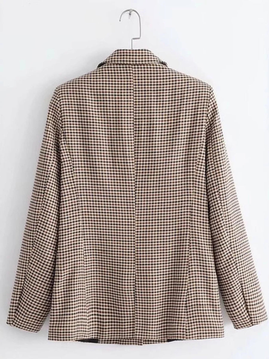 Plaid Lapel Collar Long Sleeve Blazer - CELIVINE