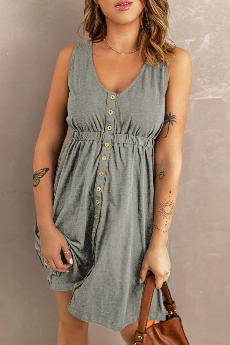Sleeveless Button Down Mini Magic Dress - CELIVINE