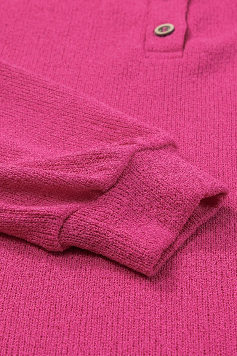 Exposed Seam Detail Henley Knit Hoodie - CELIVINE