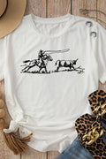 Western Rodeo Graphic Round Neck T Shirt - CELIVINE