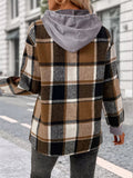 Plaid Drawstring Long Sleeve Hoodie - CELIVINE