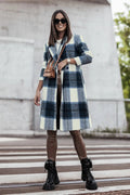 Double Take Full Size Plaid Button Up Lapel Collar Coat - CELIVINE