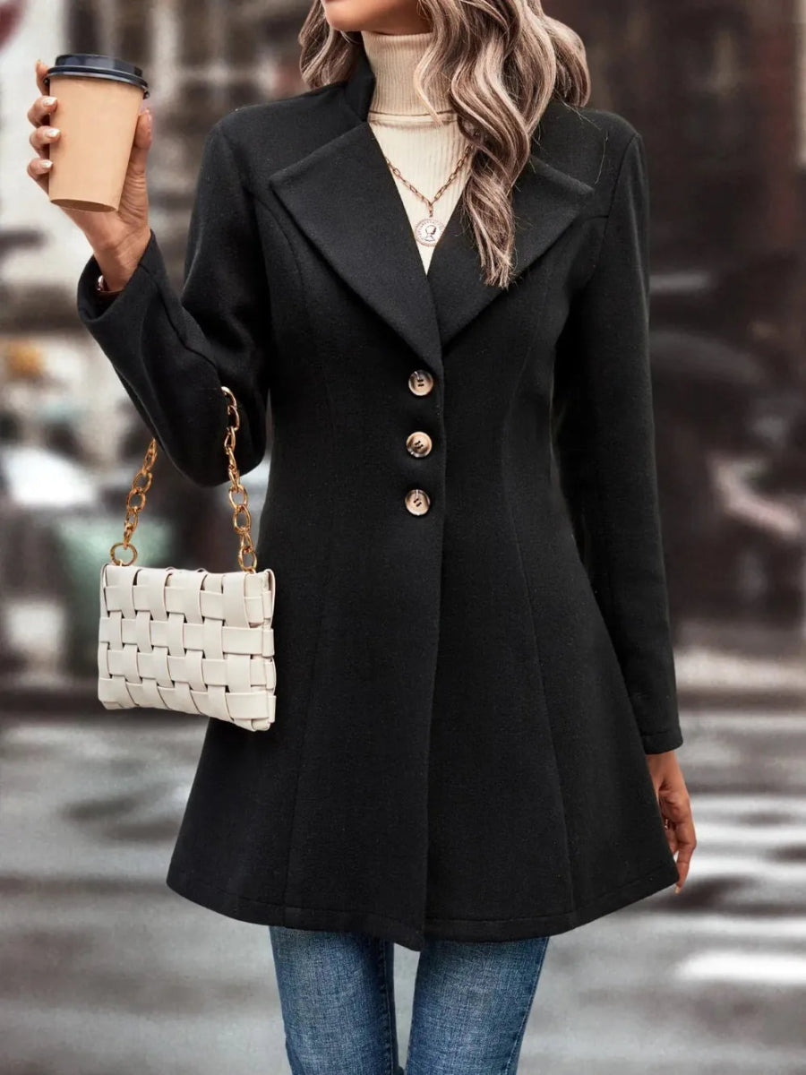 Collared Neck Long Sleeve Longline Coat - CELIVINE