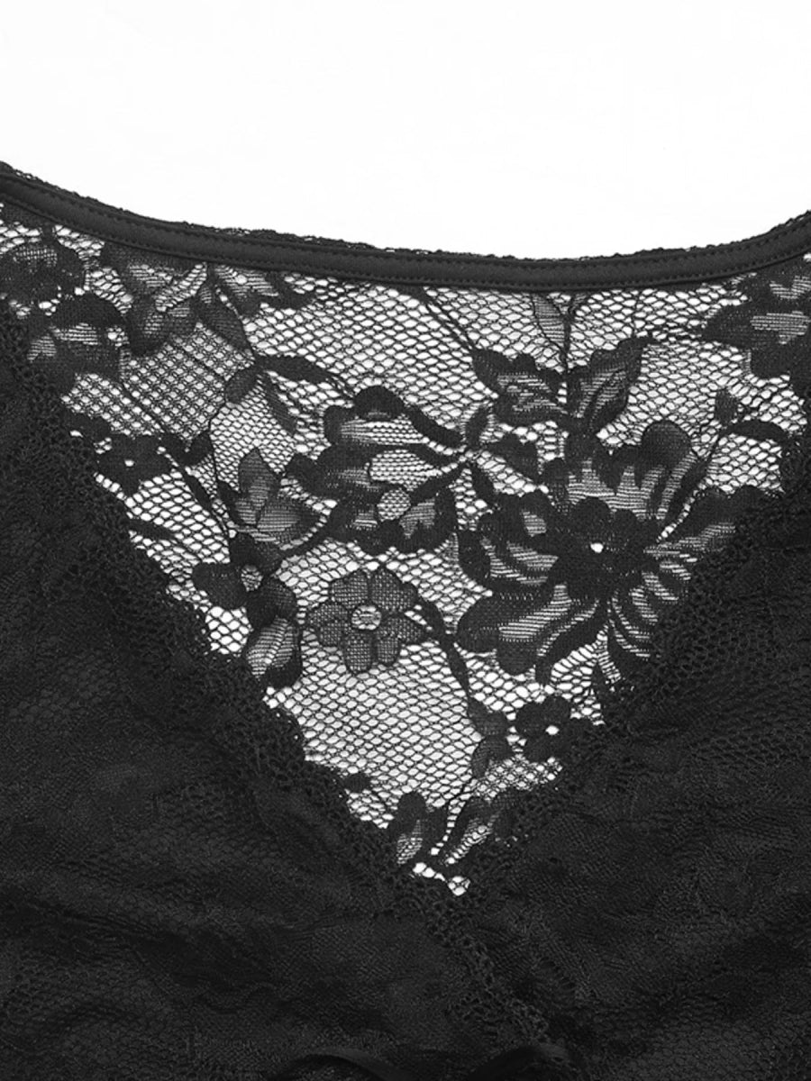 Long Sleeve Floral Lace Mesh Cropped Top - CELIVINE