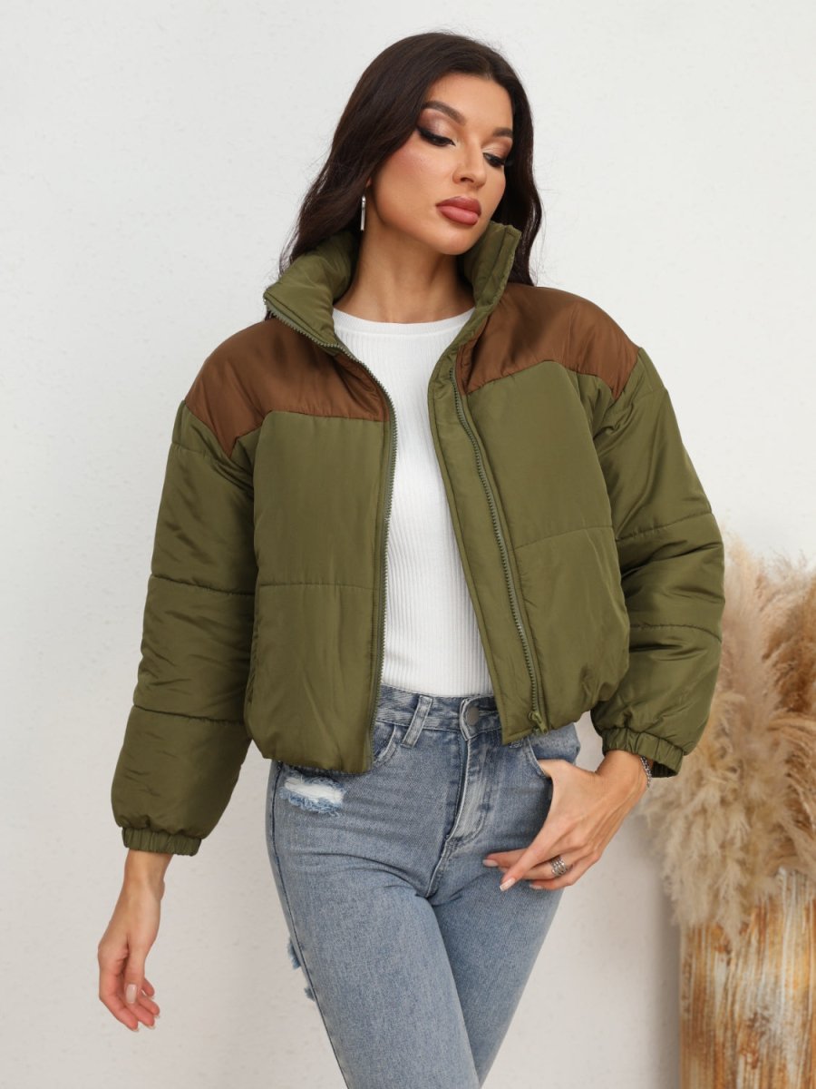 Two - Tone Zip - Up Puffer Jacket - CELIVINE
