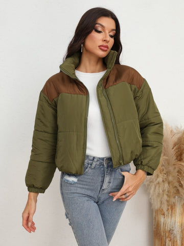 Two - Tone Zip - Up Puffer Jacket - CELIVINE
