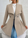 Collared Neck Button Up Long Sleeve Coat - CELIVINE
