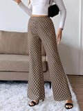 Plaid High - Waisted Wide Leg Pants - CELIVINE