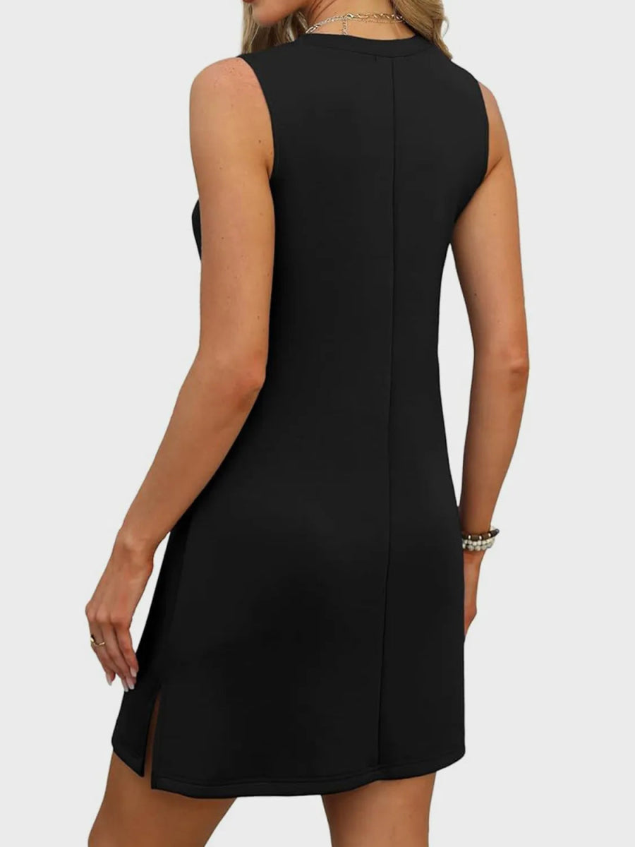 Slit V - Neck Sleeveless Mini Dress - CELIVINE