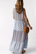 Mixed Print Tie - Neck Sleeveless Maxi Dress - CELIVINE