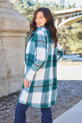 Double Take Full Size Plaid Button Up Lapel Collar Coat - CELIVINE