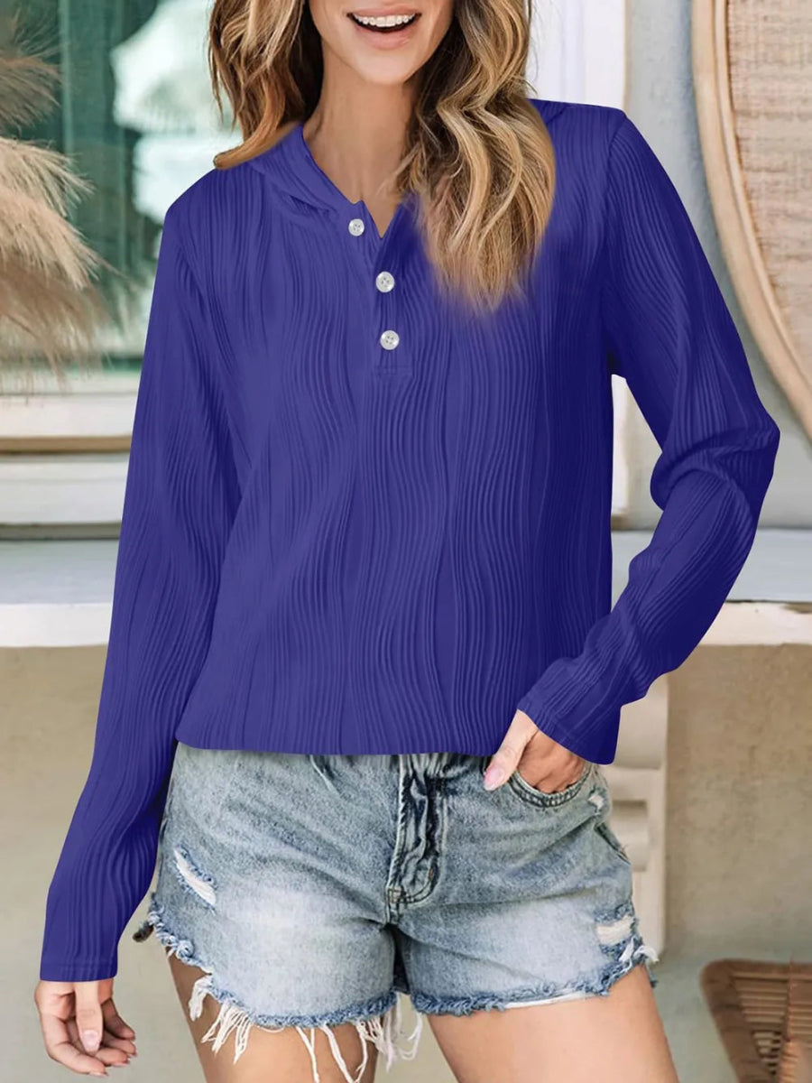 Textured Long Sleeve Hoodie - CELIVINE