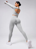 Back Crisscross Round Neck Long Sleeve Top and Leggings Active Set - CELIVINE