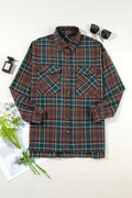 Plaid Button Up Long Sleeve Jacket - CELIVINE