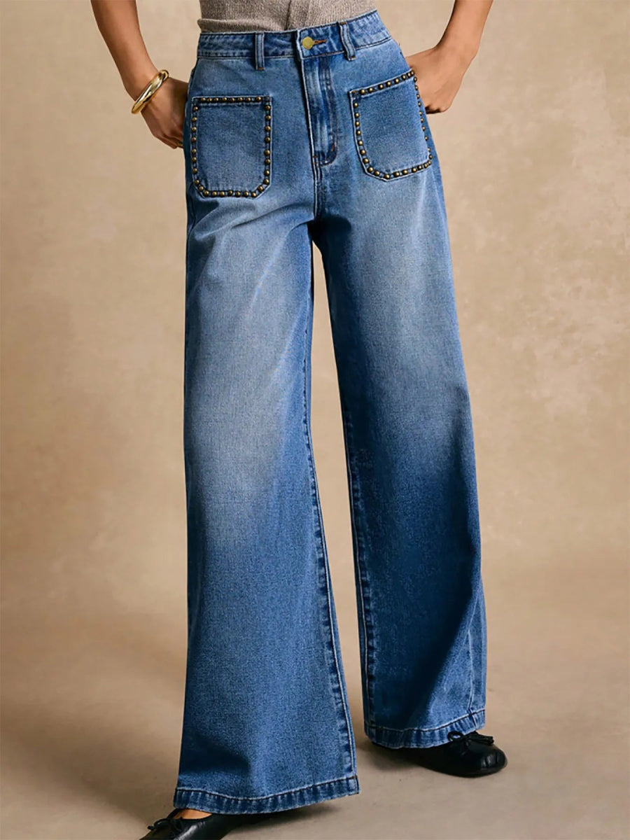 High - Waisted Wide - Leg Pocket Jeans - CELIVINE