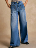 High - Waisted Wide - Leg Pocket Jeans - CELIVINE
