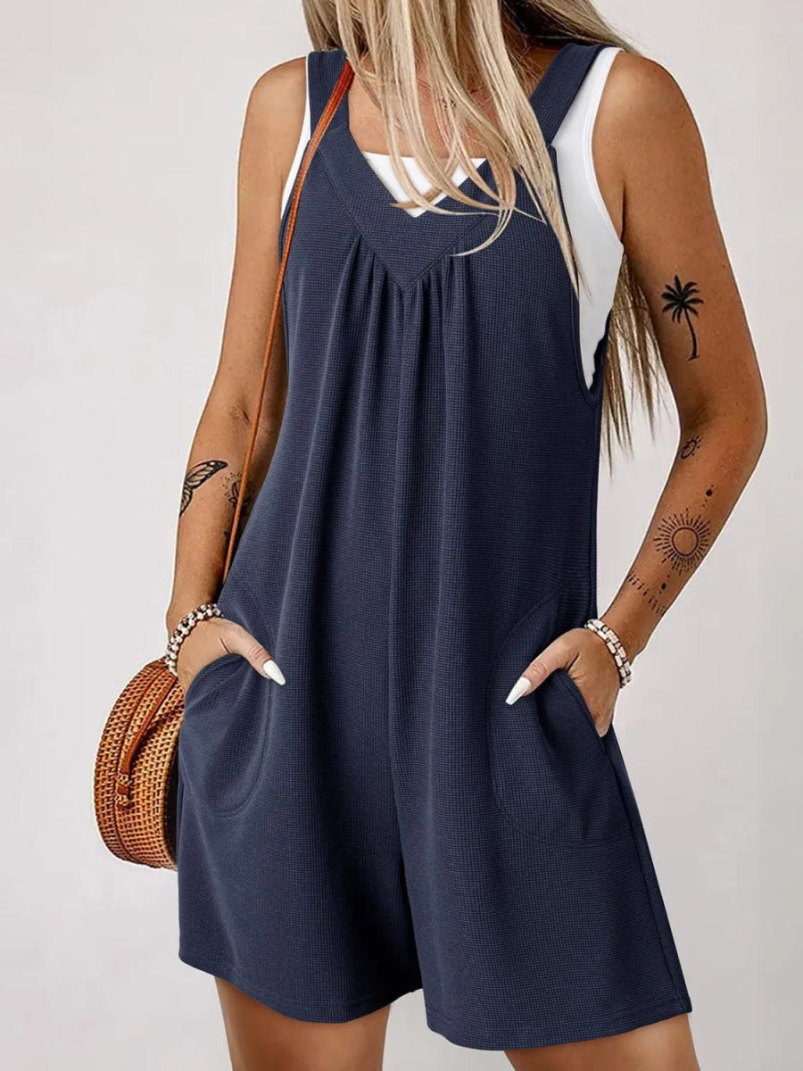 V - Neck Wide Strap Romper - CELIVINE