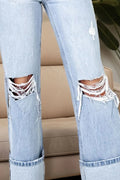 Distressed High Waist Jeans with Pockets - CELIVINE